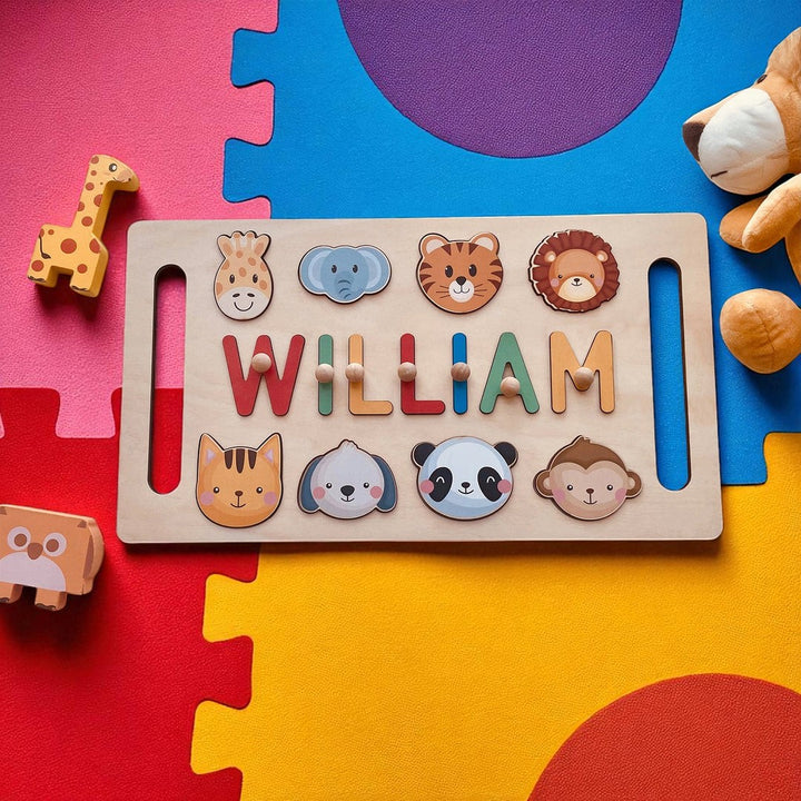 Custom Wooden Baby Name Puzzle with Handle – Toddler Educational Gift