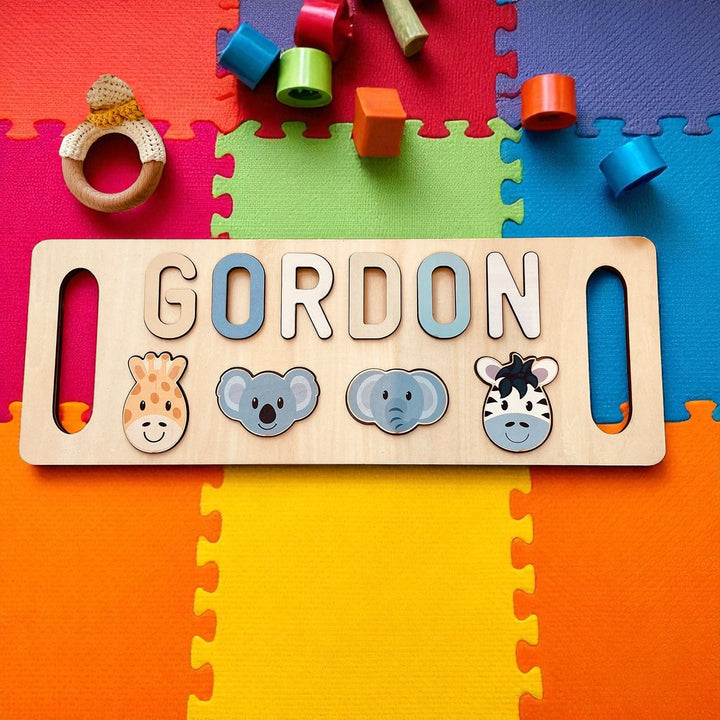 Custom Wooden Baby Name Puzzle with Handle – Toddler Educational Gift