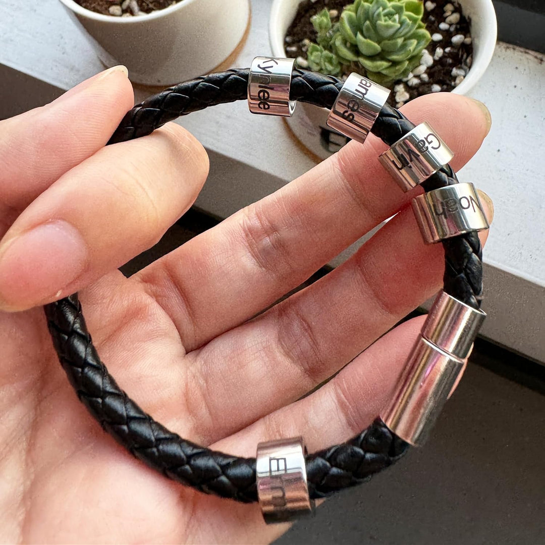 Personalized Mens Leather Bracelet Custom Bracelets Bead Engraved with Name