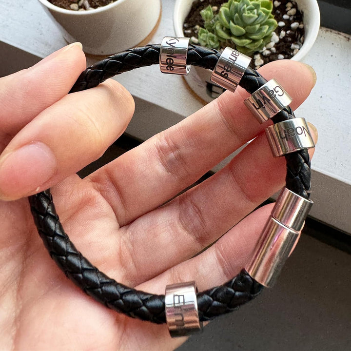 Personalized Mens Leather Bracelet Custom Bracelets Bead Engraved with Name