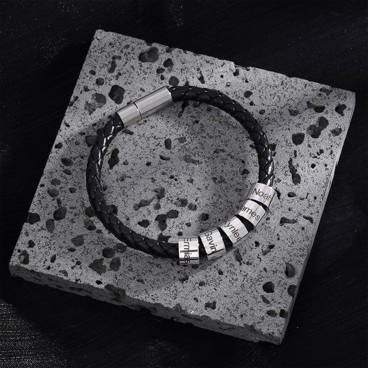 Personalized Mens Leather Bracelet Custom Bracelets Bead Engraved with Name