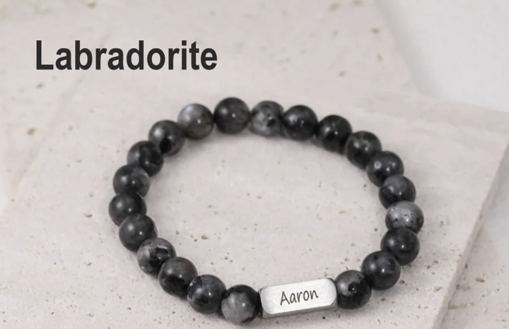 Personalised Men's Name Bracelet Malachite Stone Bracelet