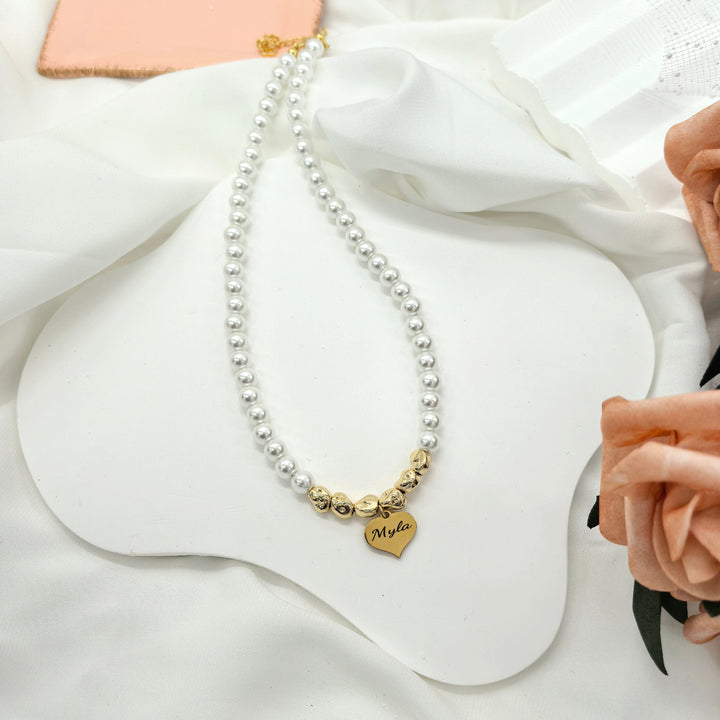 Personalized Name Heart Pearl Necklace