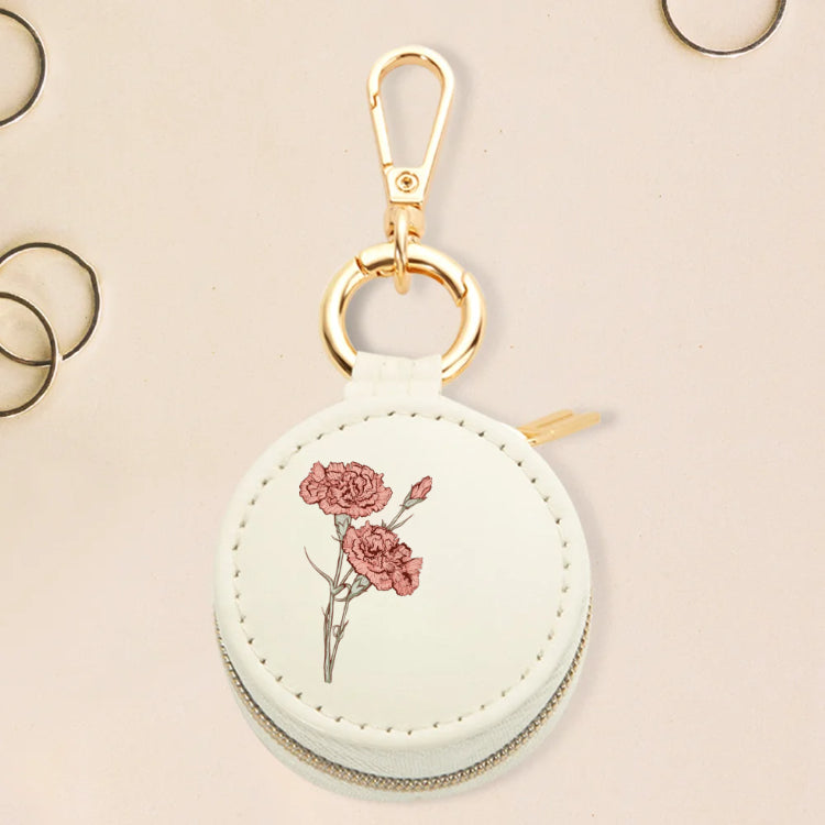 Personalized Birth Flower PU Leather Ring Holder Jewelry Box