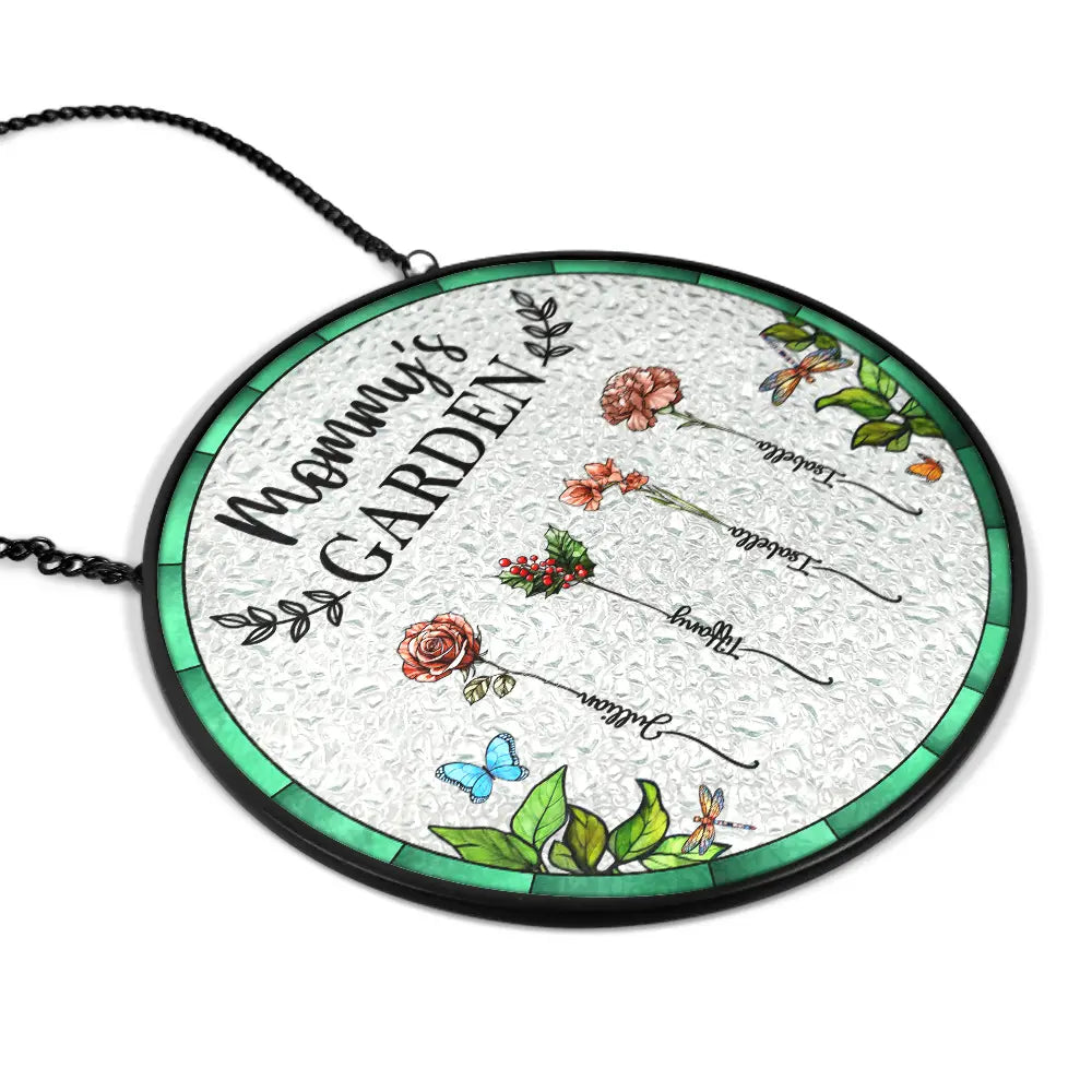 Personalized Stained Glass Window Hanging Suncatcher - Birth Flower Grandma's Garden