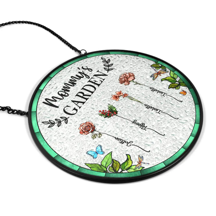 Personalized Stained Glass Window Hanging Suncatcher - Birth Flower Grandma's Garden