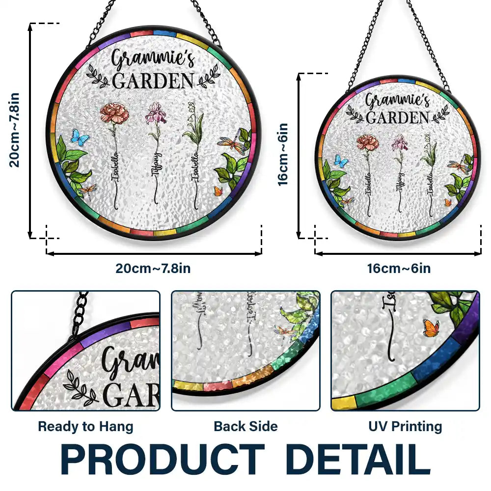 Personalized Stained Glass Window Hanging Suncatcher - Birth Flower Grandma's Garden
