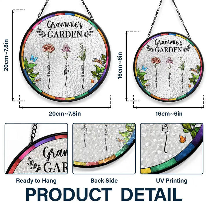 Personalized Stained Glass Window Hanging Suncatcher - Birth Flower Grandma's Garden