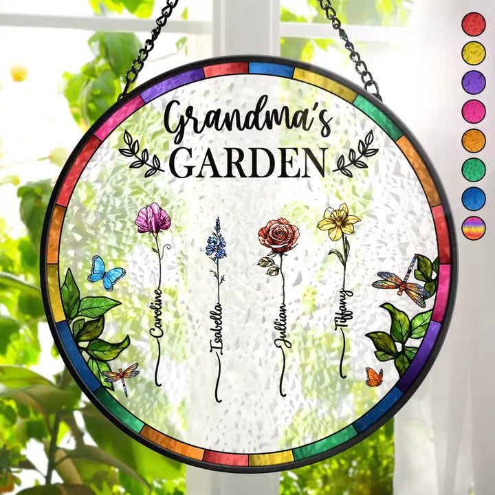 Personalized Stained Glass Window Hanging Suncatcher - Birth Flower Grandma's Garden