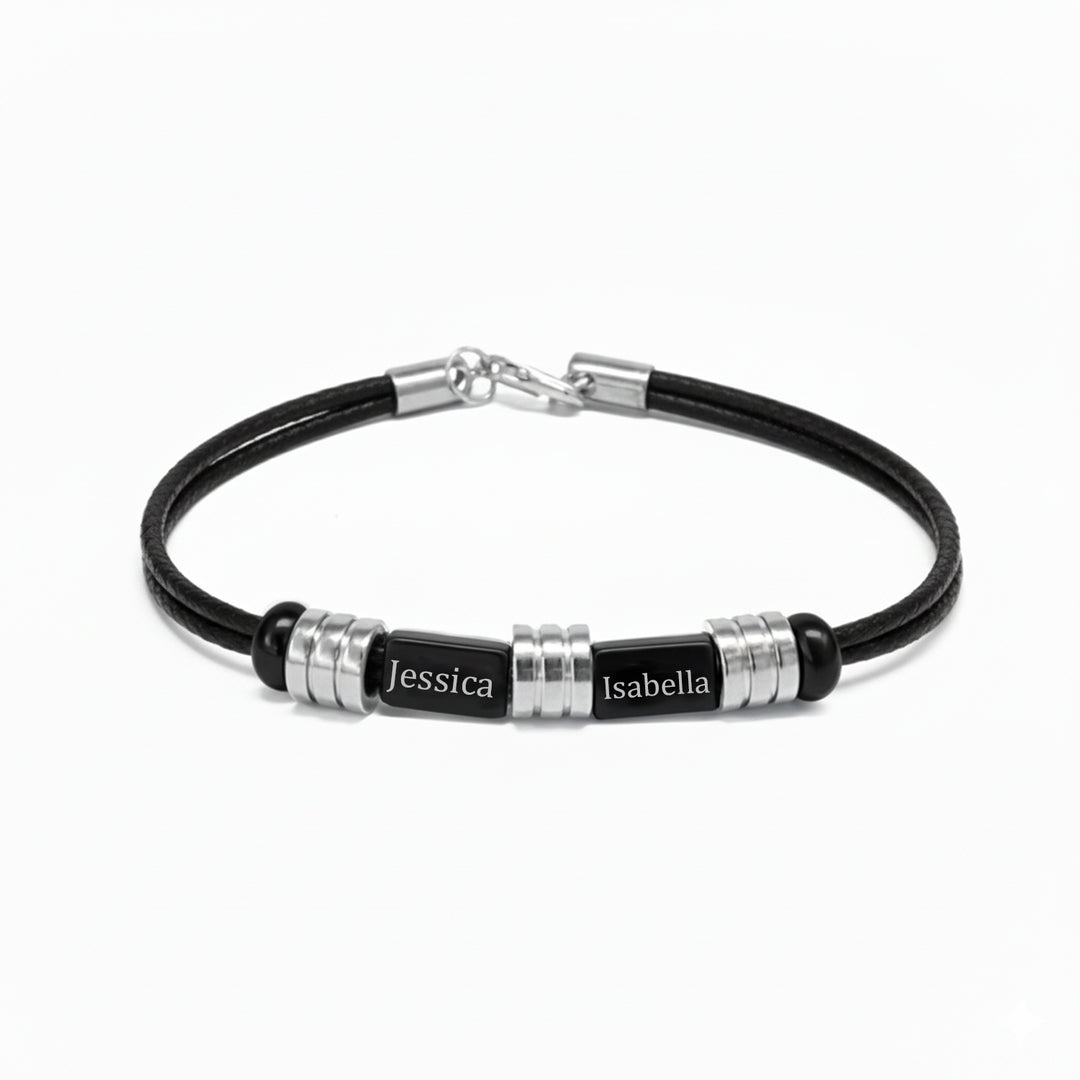 Men’s Personalized Braided Leather Name Bracelet – Custom Titanium Steel Engraved ID Wristband, Stylish Gift for Him