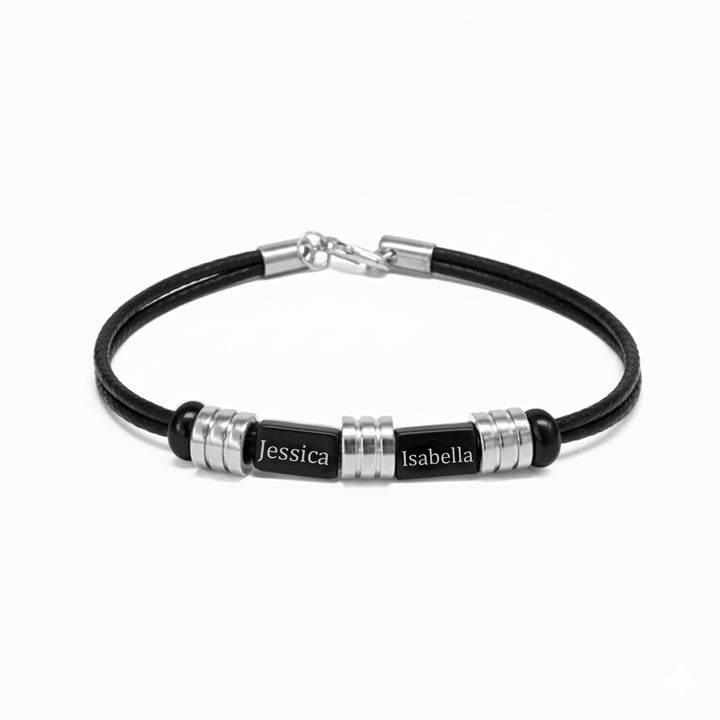 Men’s Personalized Braided Leather Name Bracelet – Custom Titanium Steel Engraved ID Wristband, Stylish Gift for Him