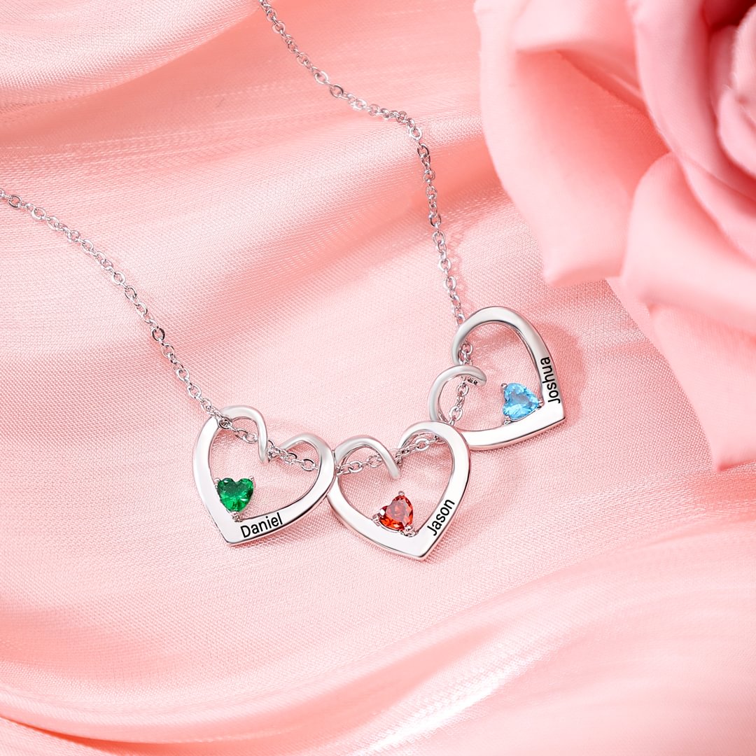 Personalized Heart Name Birthstone Necklace For Mom Grandma