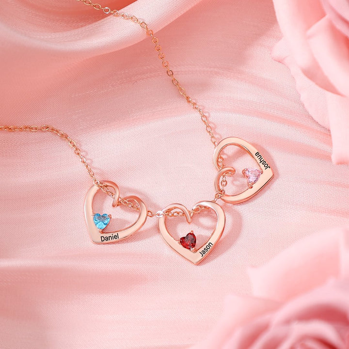 Personalized Heart Name Birthstone Necklace For Mom Grandma