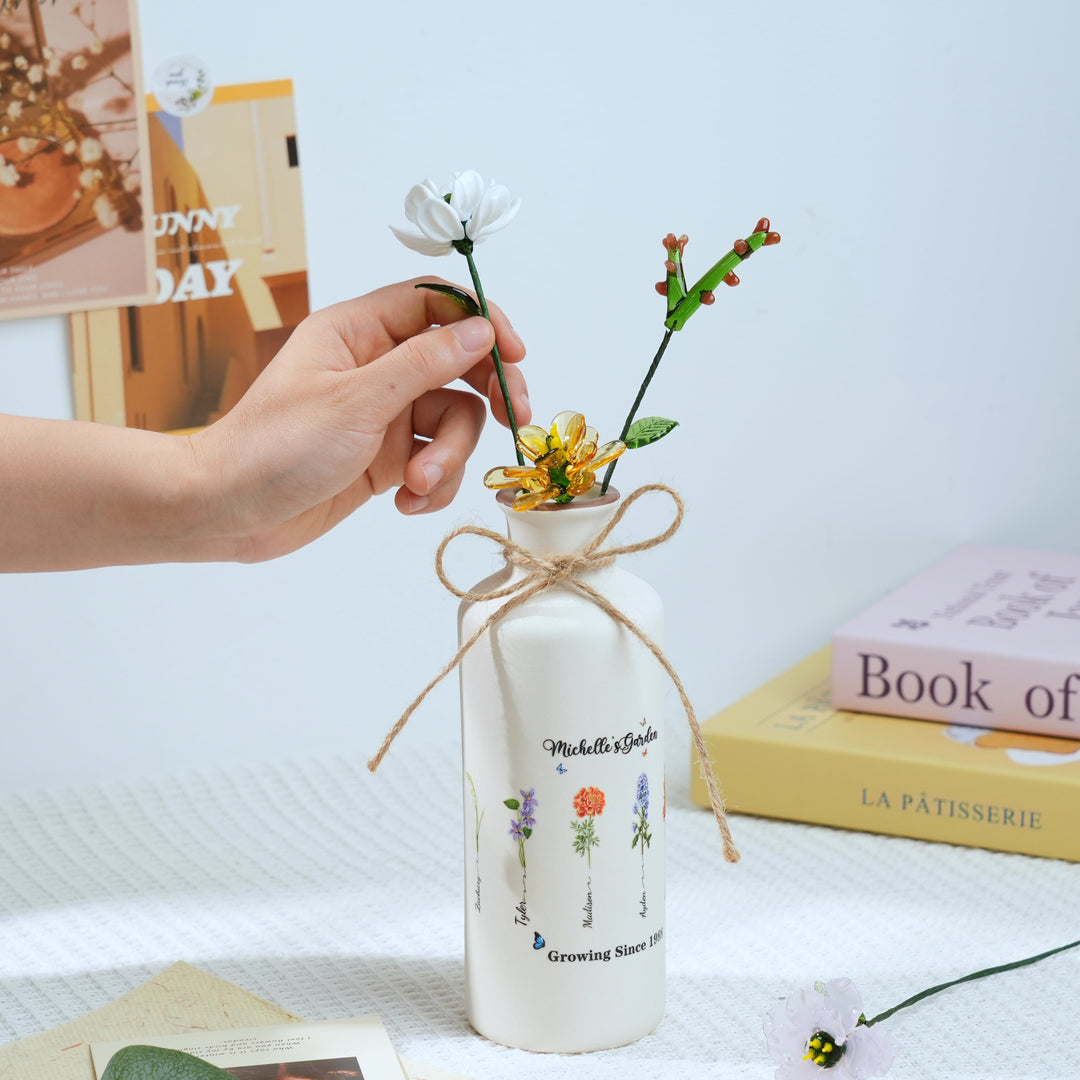Personalized Mama's Garden Birth Flower Vase With Name For Birthday Gifts