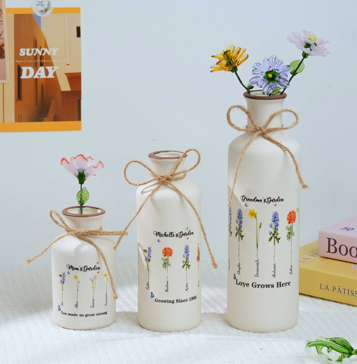 Personalized Mama's Garden Birth Flower Vase With Name For Birthday Gifts