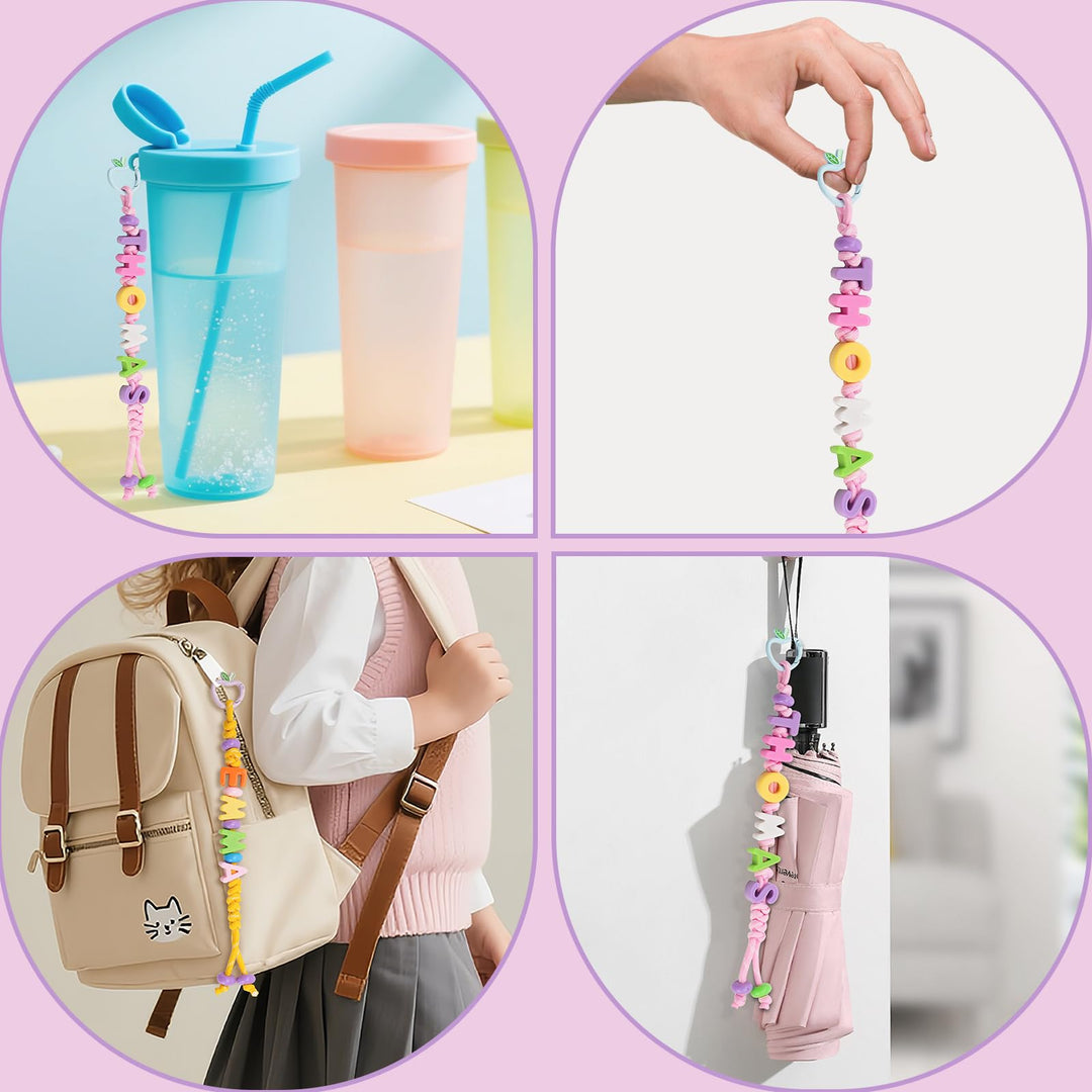 Custom letter keychains, DIY beaded backpack lanyards, back-to-school gifts for boys and girls