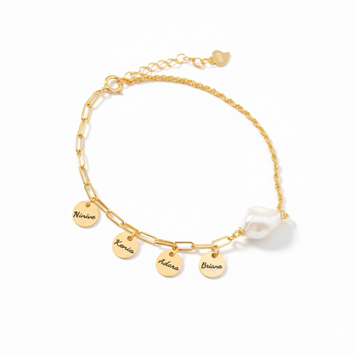 Personalized Names Charm Bracelet - Natural Baroque Pearl Paperclip Bracelet