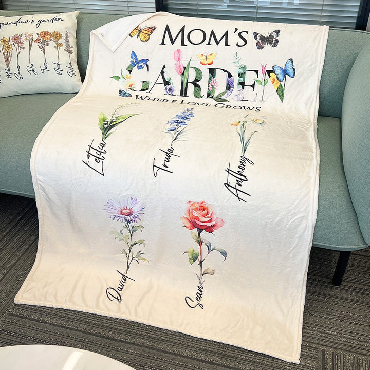 Personalized Mom's Garden Where Love Grows Customized Blanket Butterfly