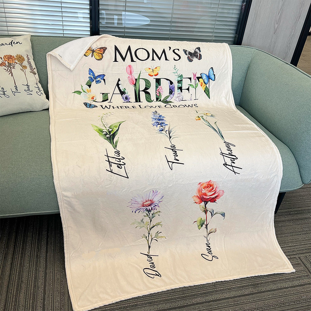 Personalized Mom's Garden Where Love Grows Customized Blanket Butterfly
