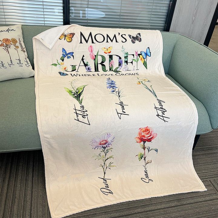 Personalized Mom's Garden Where Love Grows Customized Blanket Butterfly