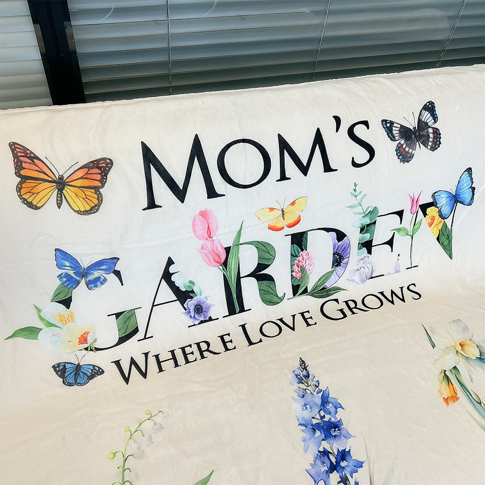 Personalized Mom's Garden Where Love Grows Customized Blanket Butterfly