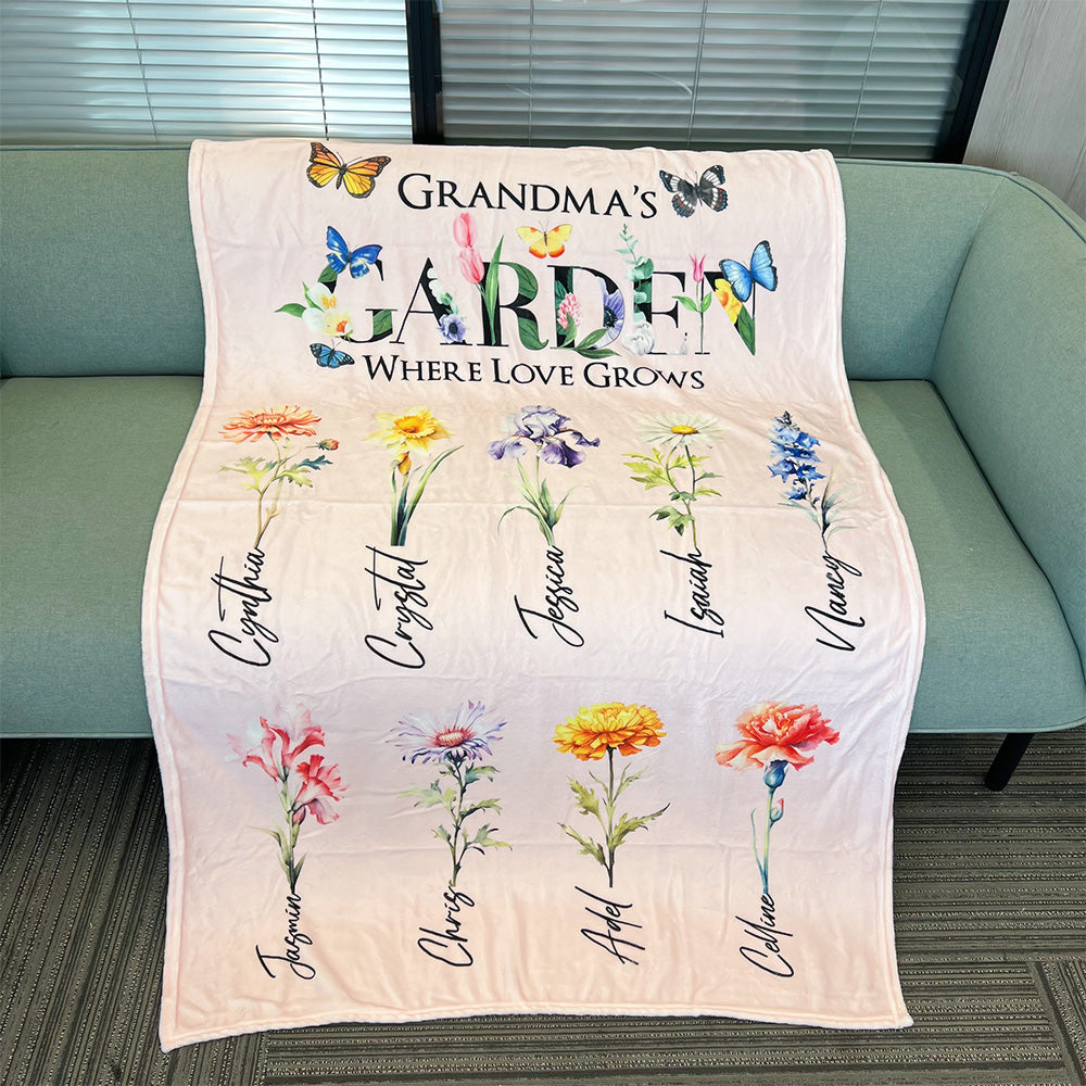 Personalized Mom's Garden Where Love Grows Customized Blanket Butterfly
