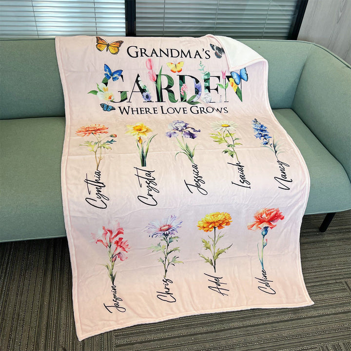 Personalized Mom's Garden Where Love Grows Customized Blanket Butterfly