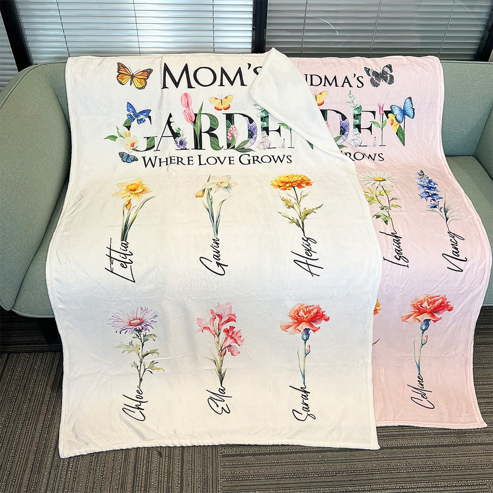 Personalized Mom's Garden Where Love Grows Customized Blanket Butterfly