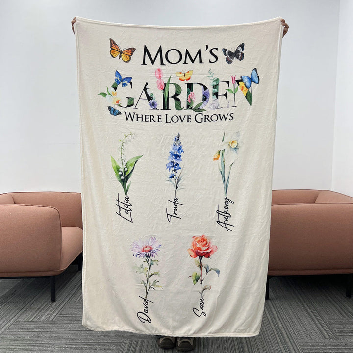 Personalized Mom's Garden Where Love Grows Customized Blanket Butterfly