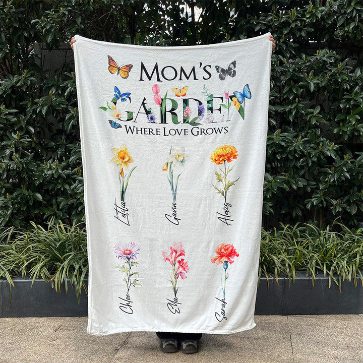 Personalized Mom's Garden Where Love Grows Customized Blanket Butterfly