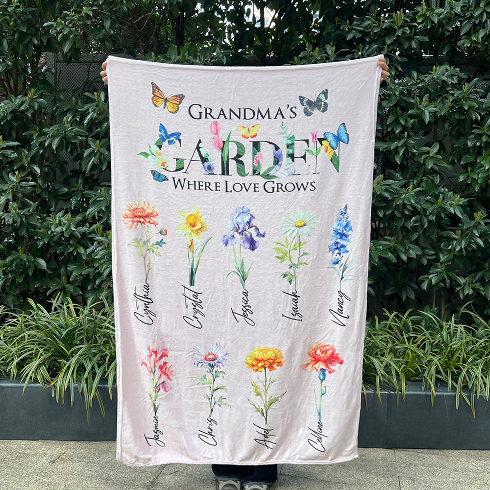 Personalized Mom's Garden Where Love Grows Customized Blanket Butterfly