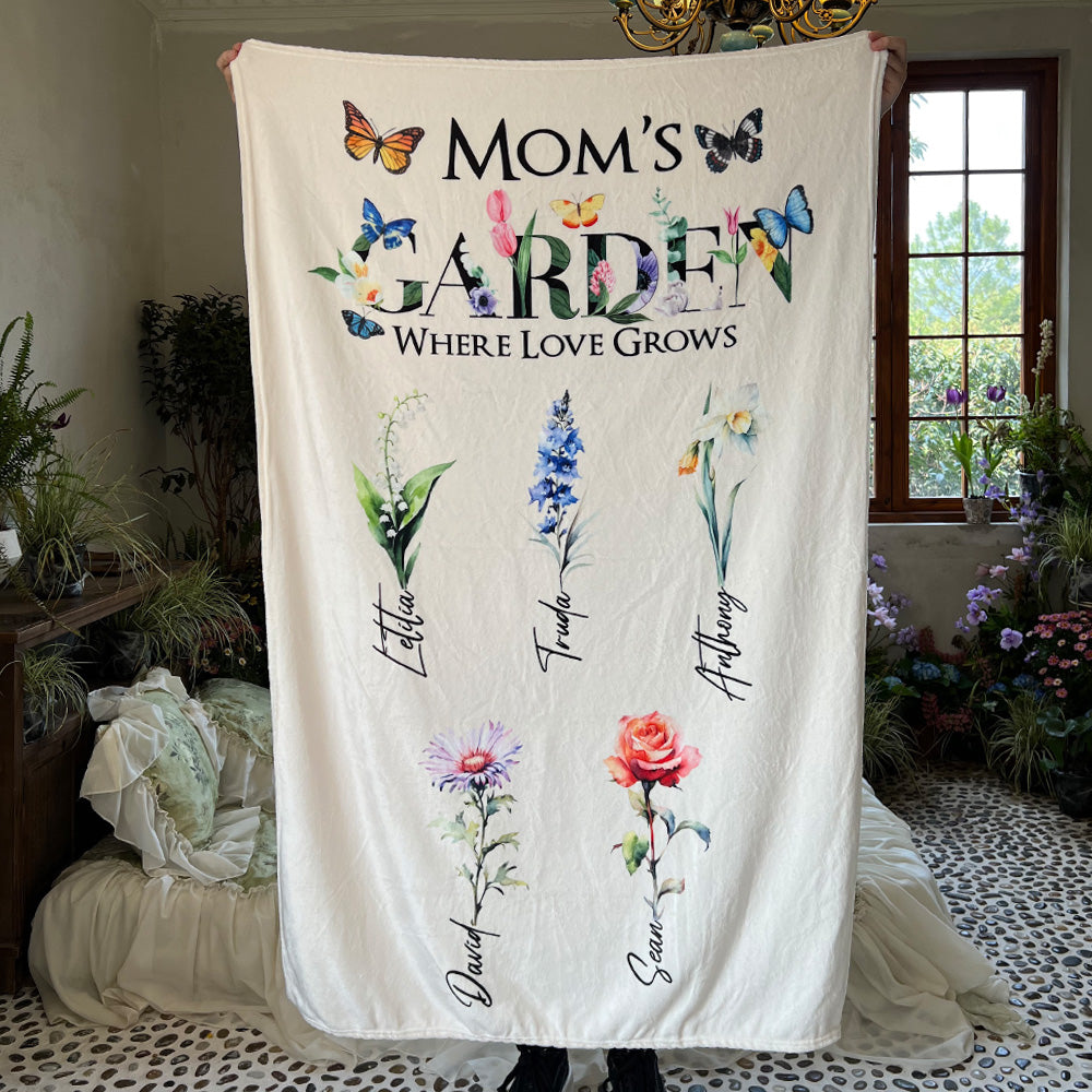 Personalized Mom's Garden Where Love Grows Customized Blanket Butterfly