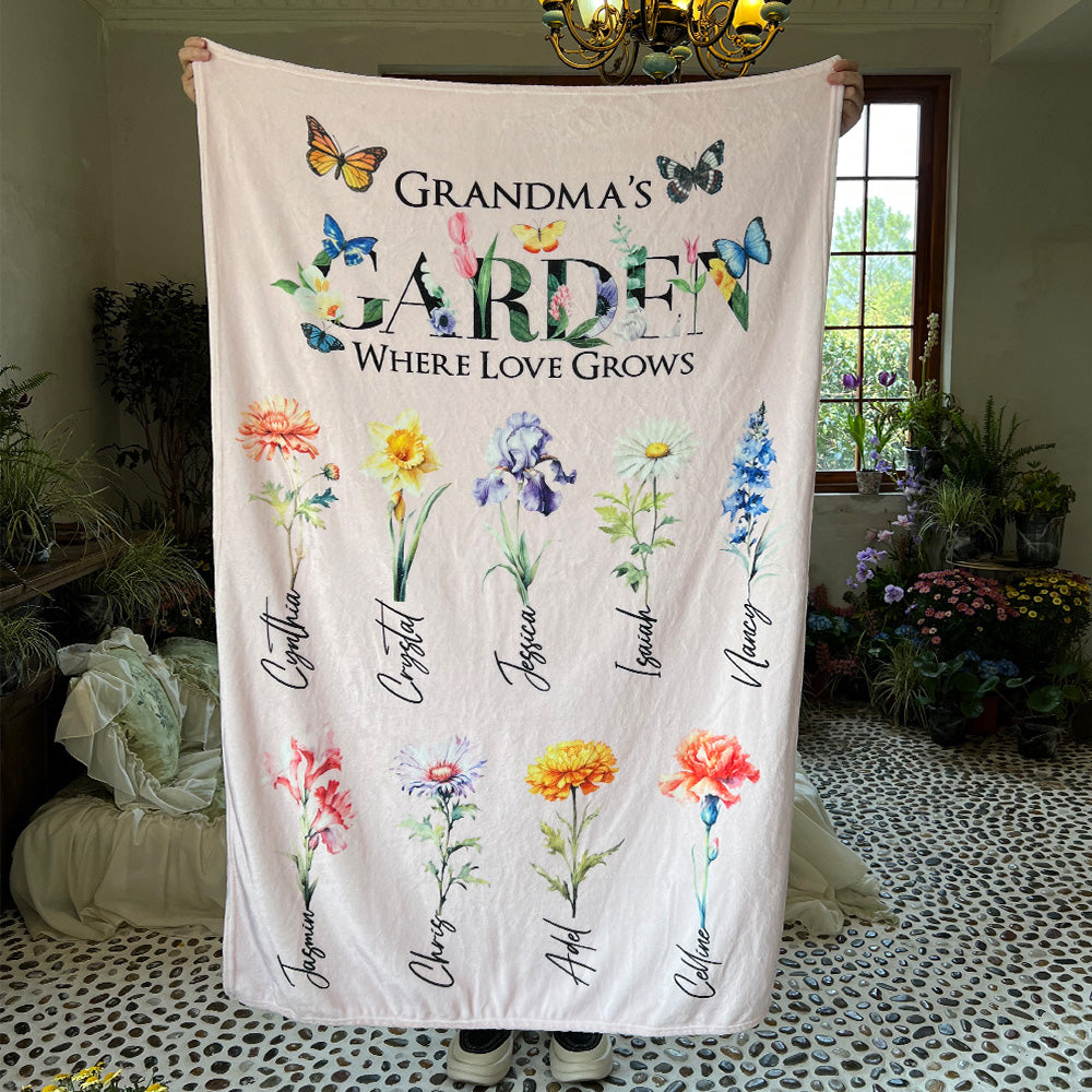 Personalized Mom's Garden Where Love Grows Customized Blanket Butterfly