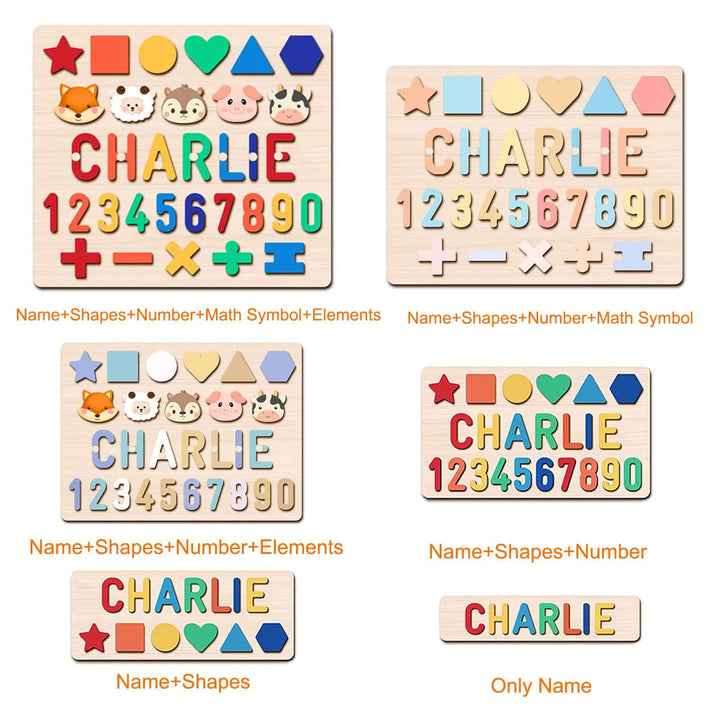 Personalized Educational Wooden Name Puzzle – Shapes, Numbers & Letters Toy