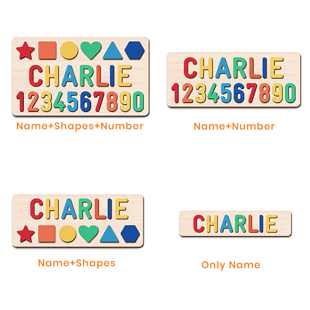 Personalized Wooden Name Puzzle with Numbers & Shapes – Educational Baby Learning Toy