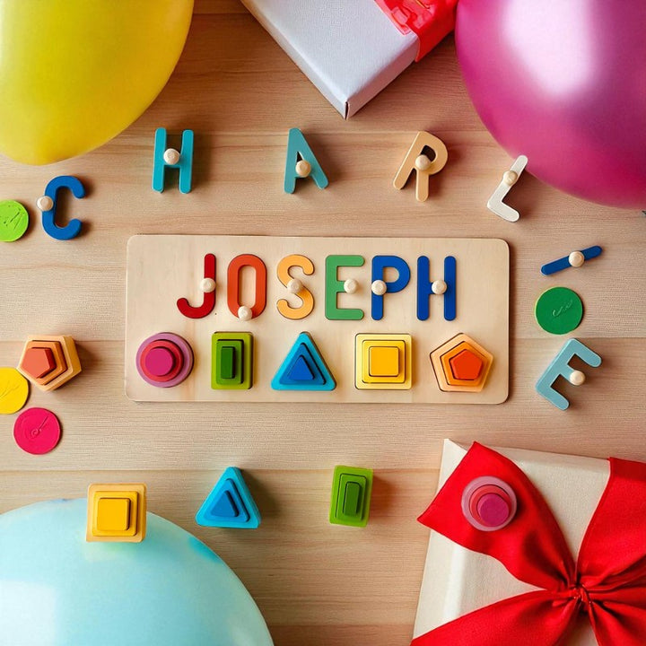 Personalized Baby Name Stacking Toy – Custom Wooden Montessori Gift for Toddlers