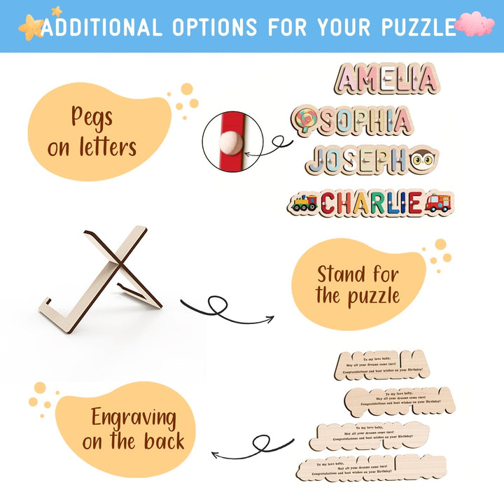 Personalized Wooden Name Puzzle with Outlined Letters – Custom Educational Baby Gift