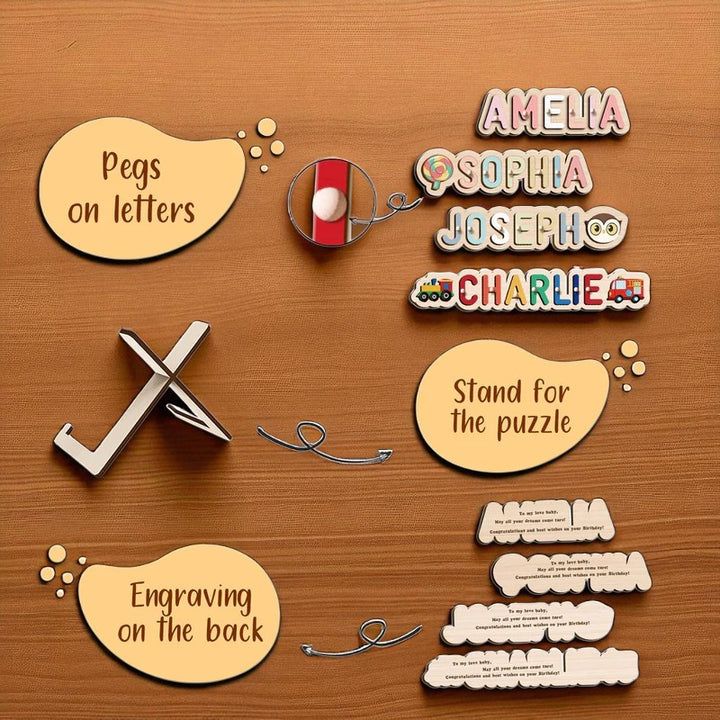 Personalized Wooden Name Puzzle with Outlined Letters – Custom Educational Baby Gift