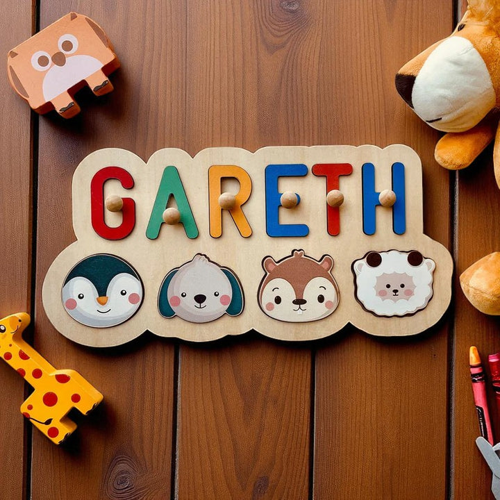 Personalized Wooden Name Puzzle with Outlined Letters – Custom Educational Baby Gift