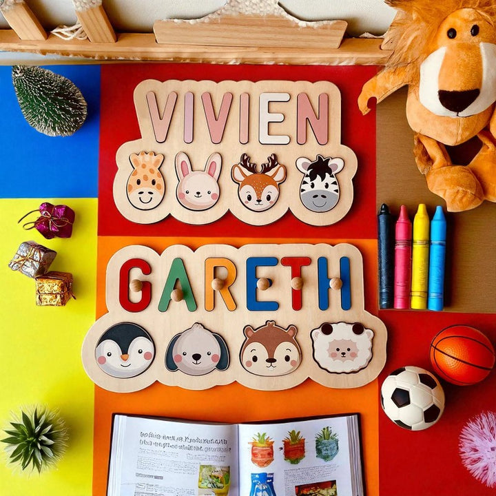 Personalized Wooden Name Puzzle with Outlined Letters – Custom Educational Baby Gift