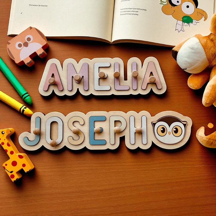 Personalized Wooden Name Puzzle with Outlined Letters – Custom Educational Baby Gift
