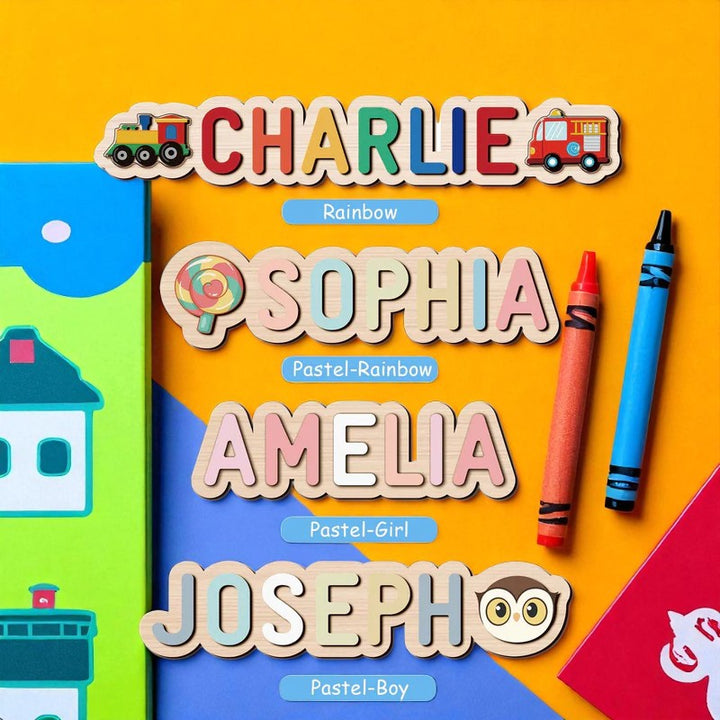 Personalized Wooden Name Puzzle with Outlined Letters – Custom Educational Baby Gift