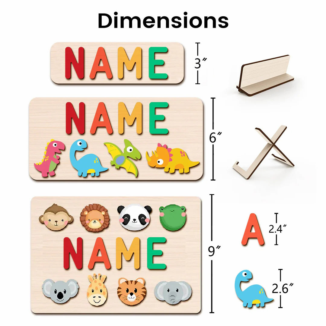 Wooden Animals Name Puzzle for Toddlers – Custom Educational Toy
