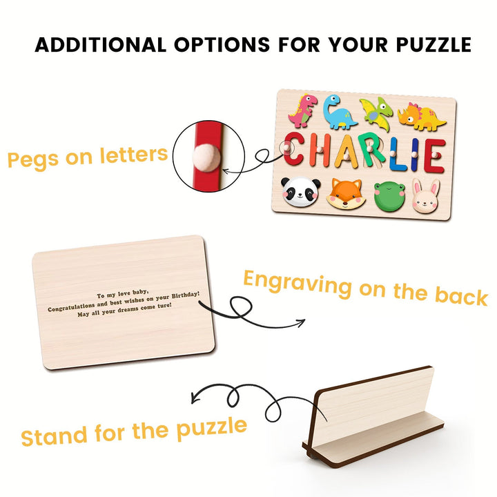 Wooden Animals Name Puzzle for Toddlers – Custom Educational Toy