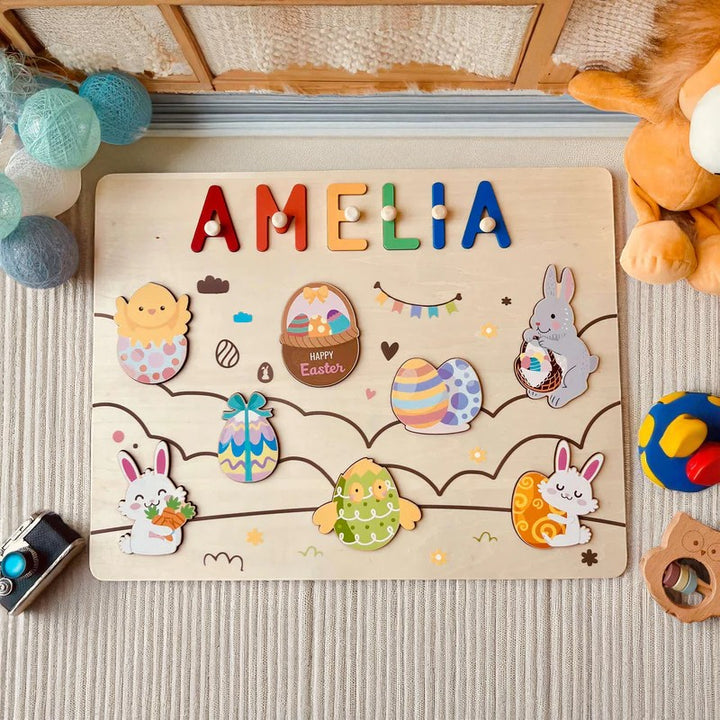 Easter Bunny & Egg Name Puzzle – Personalized Wooden Puzzle for Kids