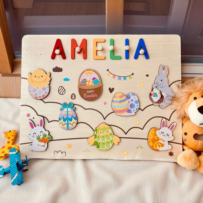 Easter Bunny & Egg Name Puzzle – Personalized Wooden Puzzle for Kids