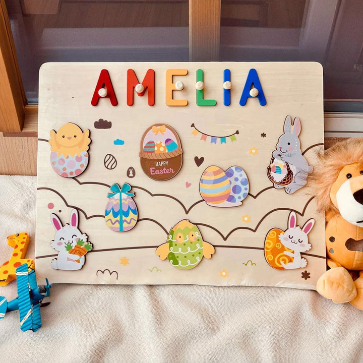 Easter Bunny & Egg Name Puzzle – Personalized Wooden Puzzle for Kids