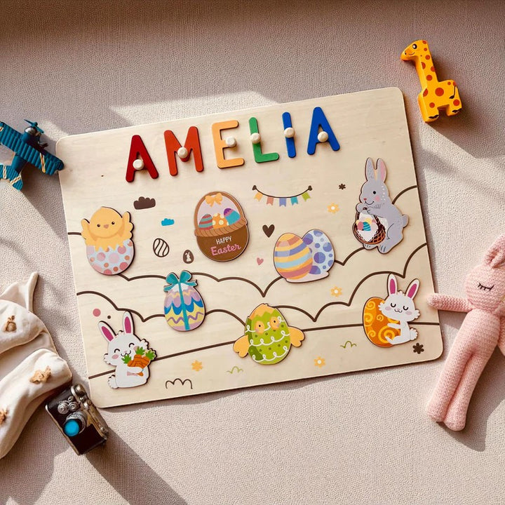 Easter Bunny & Egg Name Puzzle – Personalized Wooden Puzzle for Kids