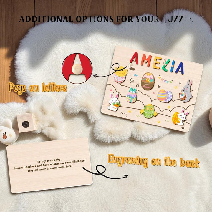 Easter Bunny & Egg Name Puzzle – Personalized Wooden Puzzle for Kids