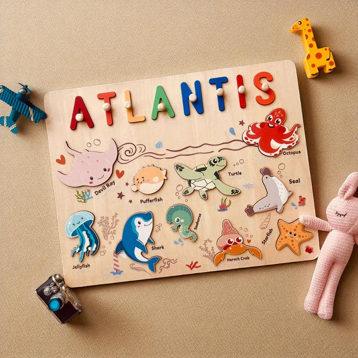 Ocean Animal Name Puzzle – Personalized Wooden Toddler Learning Toy